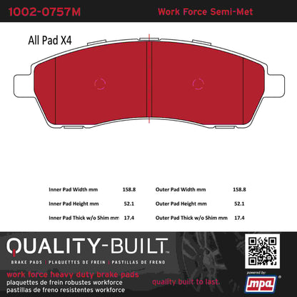 Quality-Built Quality-Built Work Force Heavy Duty Brake Pads w/ Hardware 1002-0757M