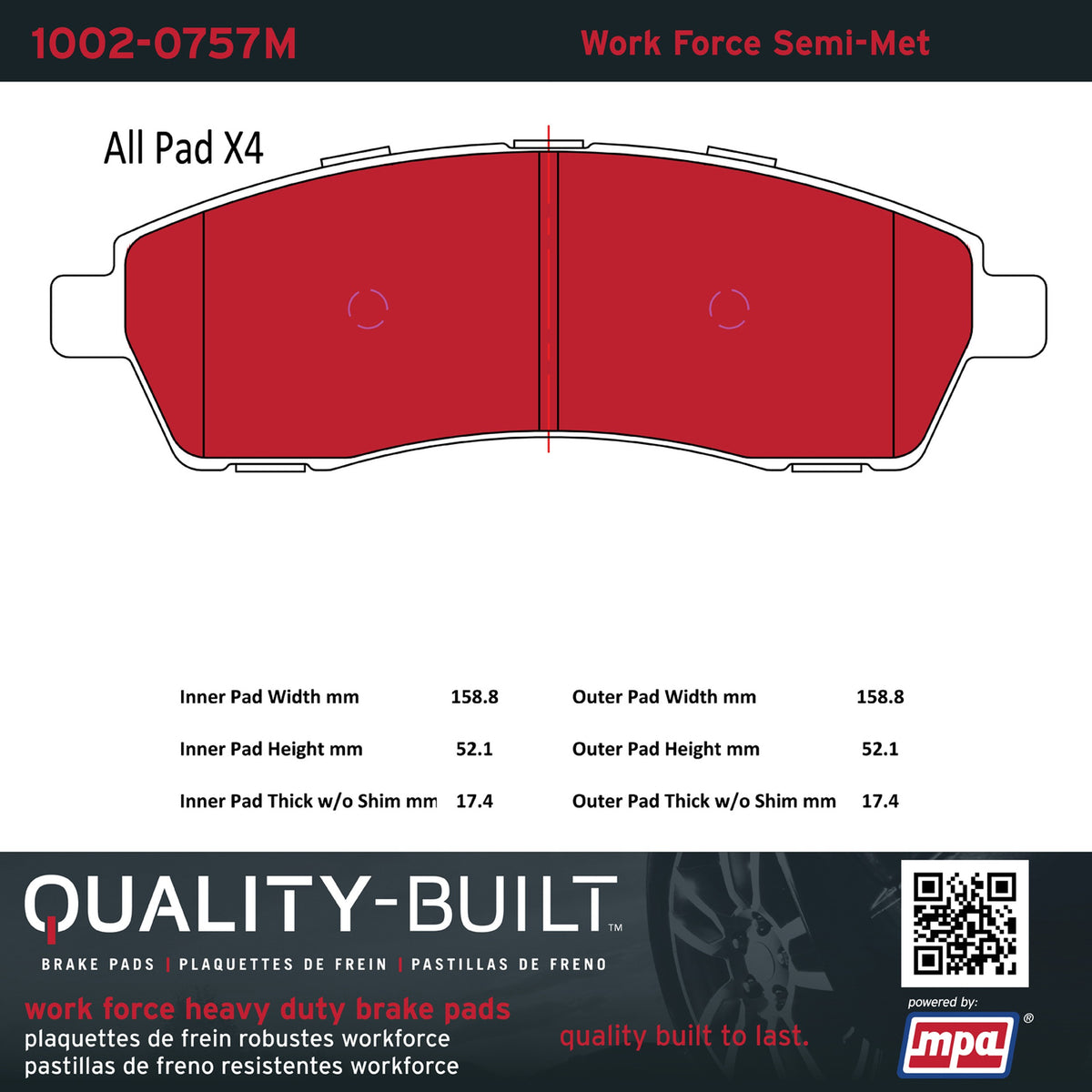 Quality-Built Quality-Built Work Force Heavy Duty Brake Pads w/ Hardware 1002-0757M