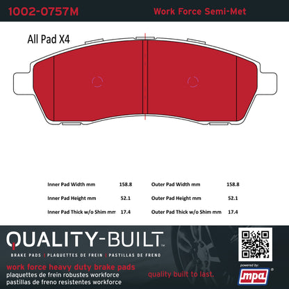 Quality-Built Quality-Built Work Force Heavy Duty Brake Pads w/ Hardware 1002-0757M