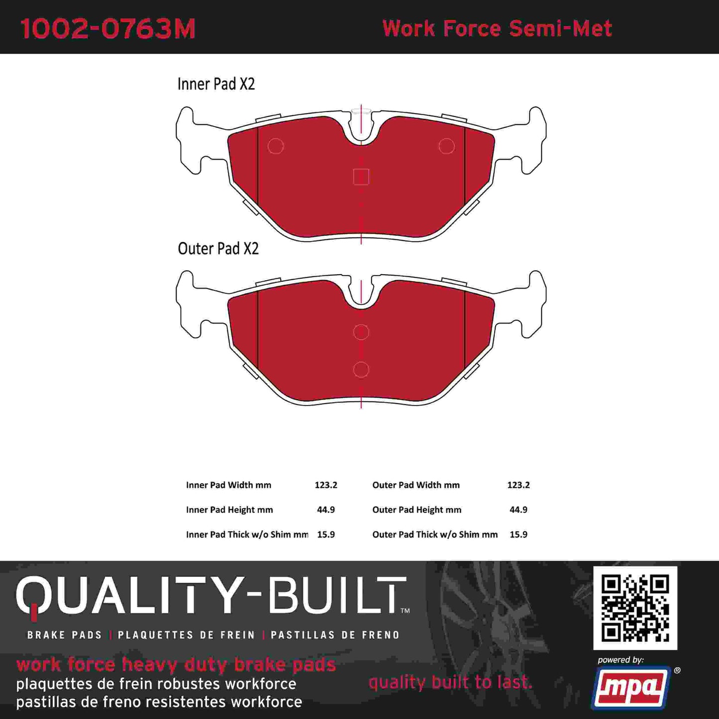 Quality-Built Quality-Built Work Force Heavy Duty Brake Pads w/ Hardware 1002-0763M