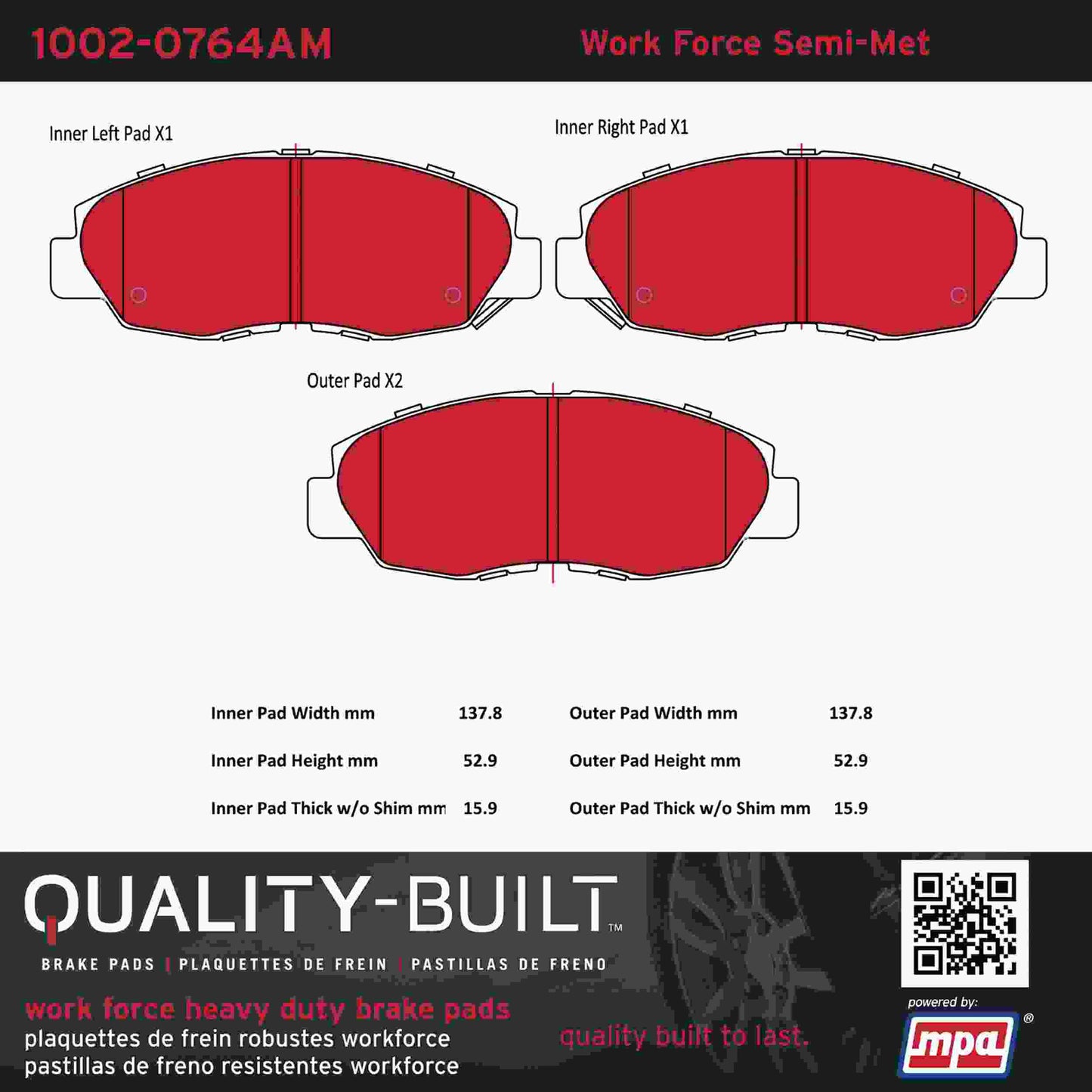 Quality-Built Quality-Built Work Force Heavy Duty Brake Pads w/ Hardware 1002-0764AM
