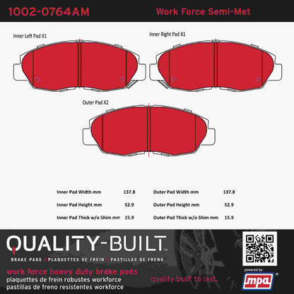 Quality-Built Quality-Built Work Force Heavy Duty Brake Pads w/ Hardware 1002-0764AM