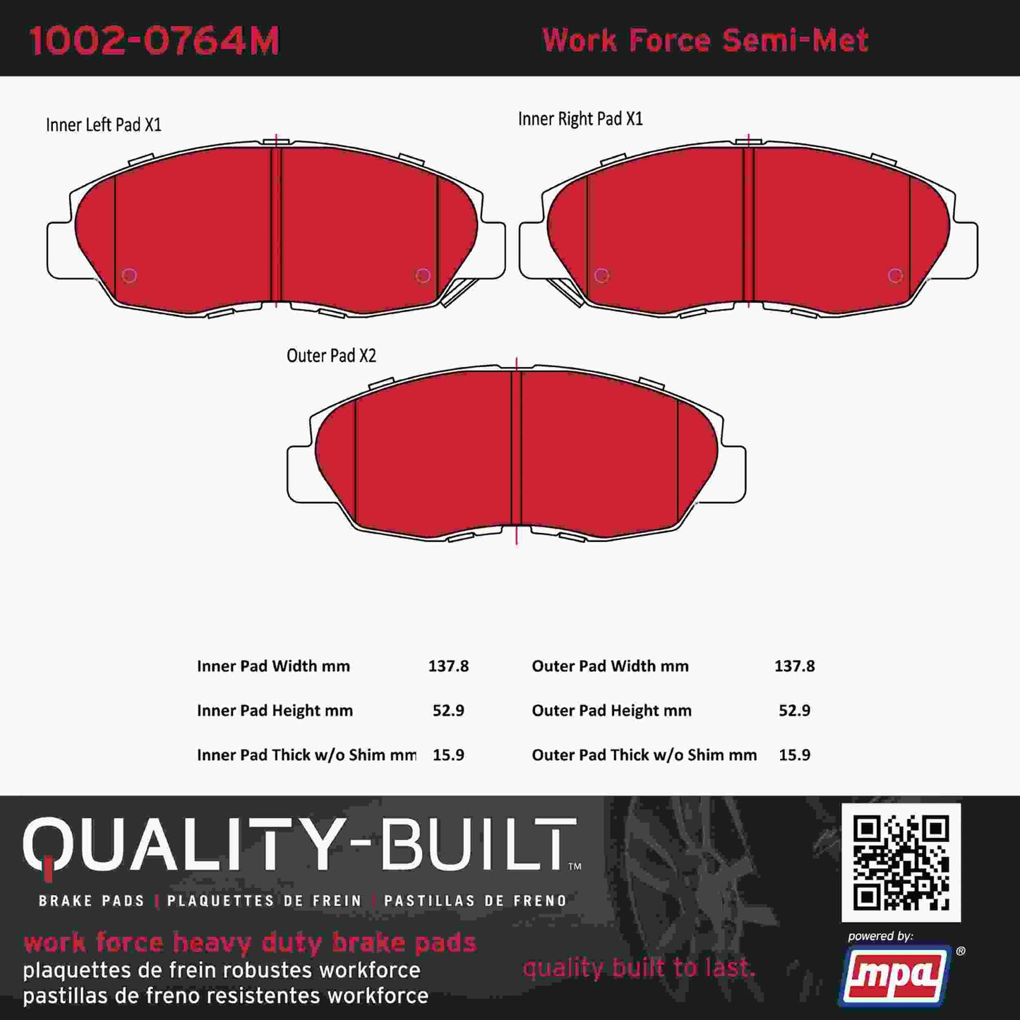 Quality-Built Quality-Built Work Force Heavy Duty Brake Pads w/ Hardware 1002-0764M