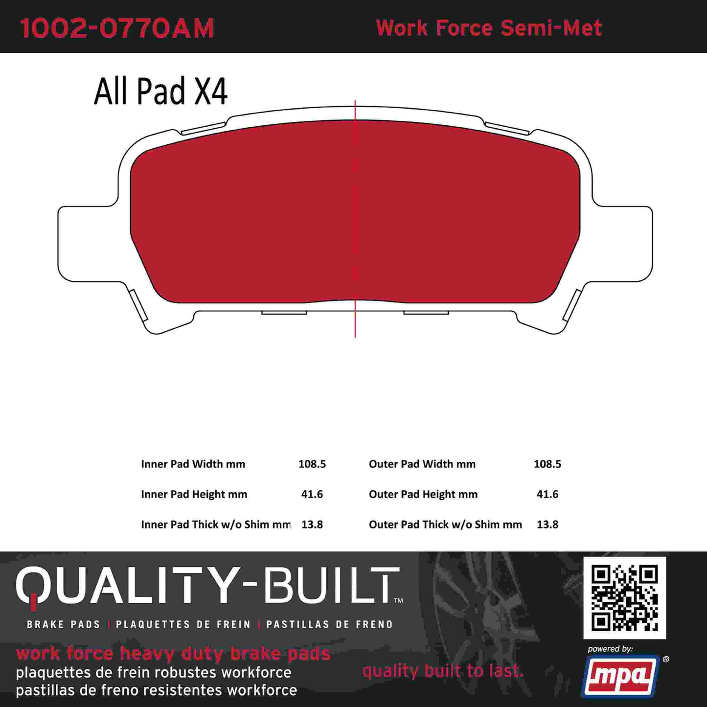 Quality-Built Quality-Built Work Force Heavy Duty Brake Pads w/ Hardware 1002-0770AM