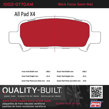 Quality-Built Quality-Built Work Force Heavy Duty Brake Pads w/ Hardware 1002-0770AM