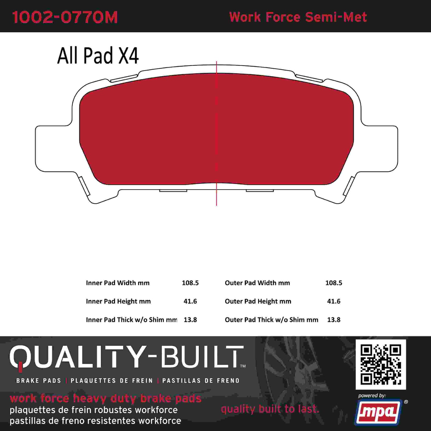 Quality-Built Quality-Built Work Force Heavy Duty Brake Pads w/ Hardware 1002-0770M