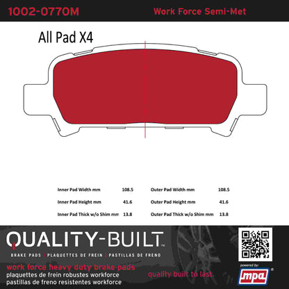 Quality-Built Quality-Built Work Force Heavy Duty Brake Pads w/ Hardware 1002-0770M