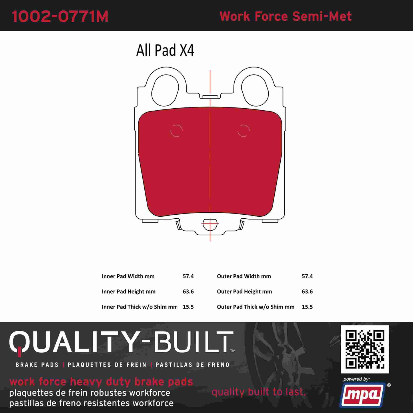 Quality-Built Quality-Built Work Force Heavy Duty Brake Pads w/ Hardware 1002-0771M