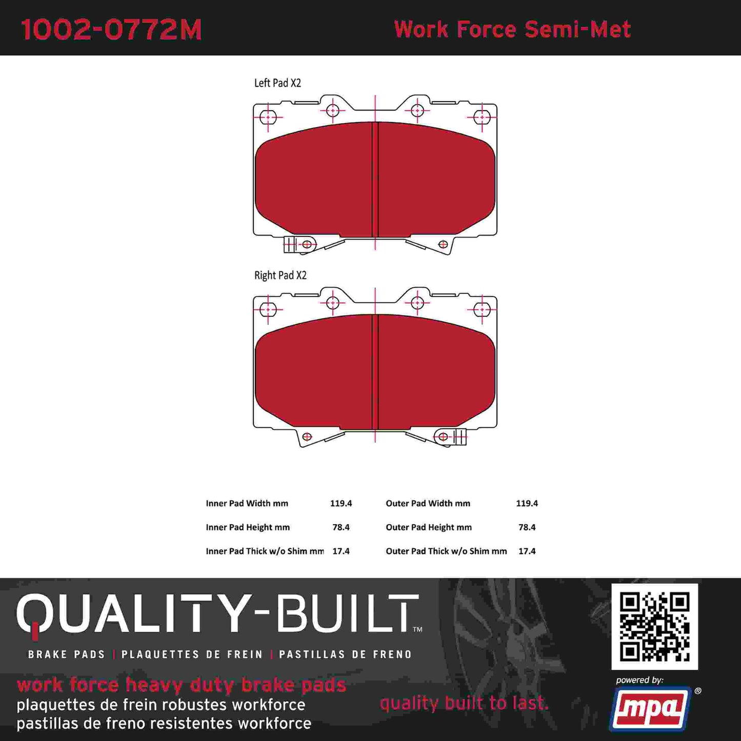 Quality-Built Quality-Built Work Force Heavy Duty Brake Pads w/ Hardware 1002-0772M