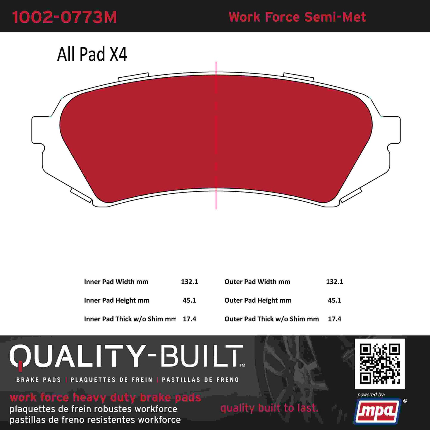 Quality-Built Quality-Built Work Force Heavy Duty Brake Pads w/ Hardware 1002-0773M