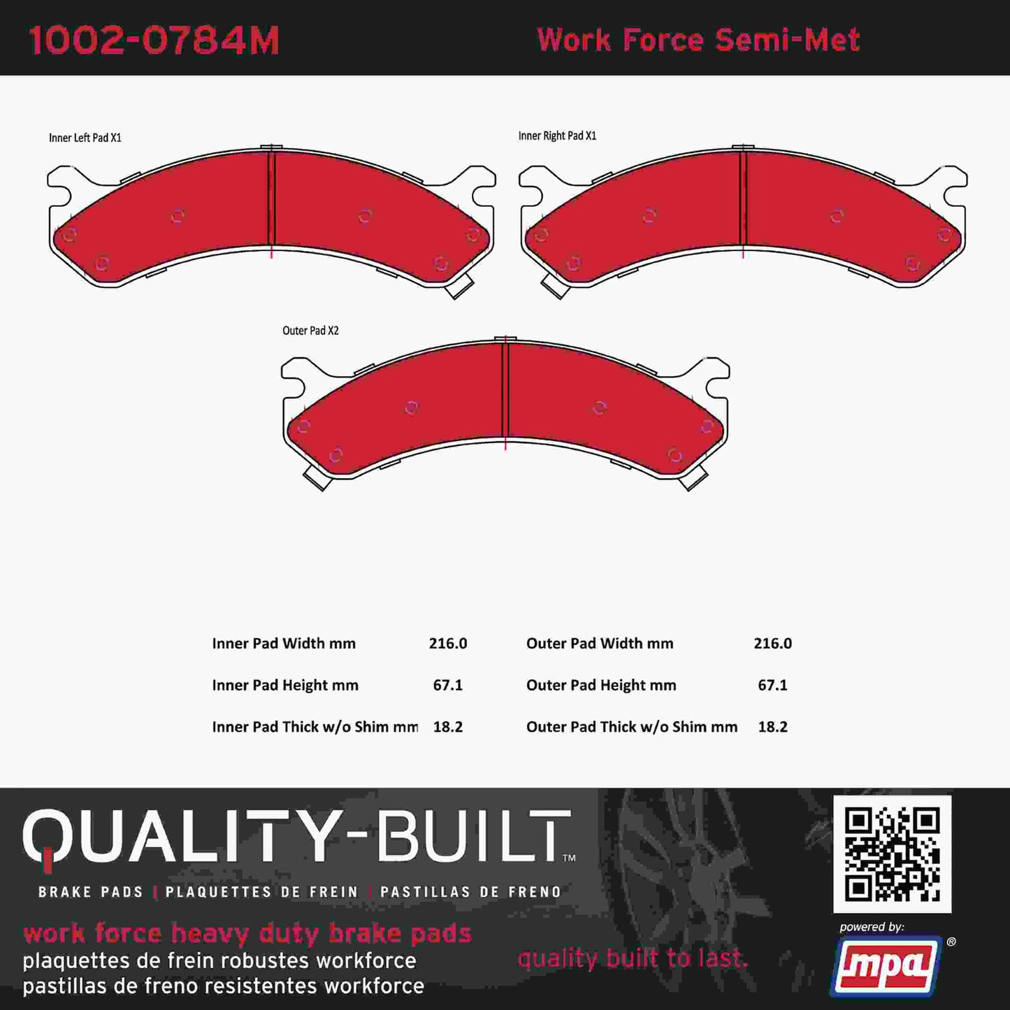 Quality-Built Quality-Built Work Force Heavy Duty Brake Pads w/ Hardware 1002-0784M