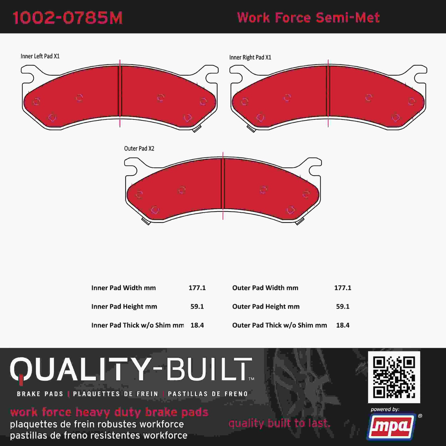 Quality-Built Quality-Built Work Force Heavy Duty Brake Pads w/ Hardware 1002-0785M