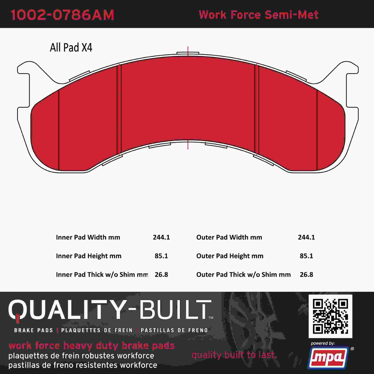 Quality-Built Quality-Built Work Force Heavy Duty Brake Pads w/ Hardware 1002-0786AM
