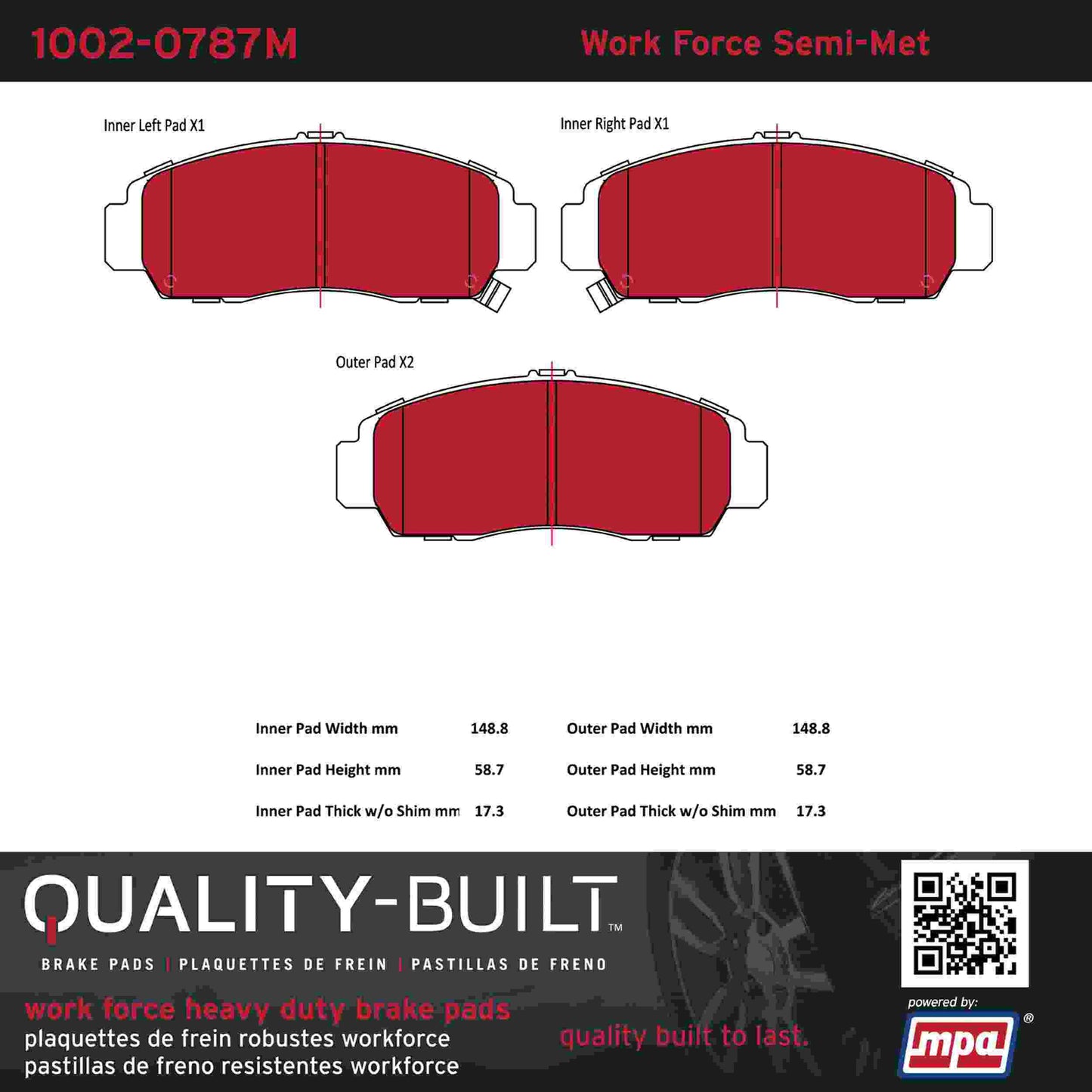 Quality-Built Quality-Built Work Force Heavy Duty Brake Pads w/ Hardware 1002-0787M