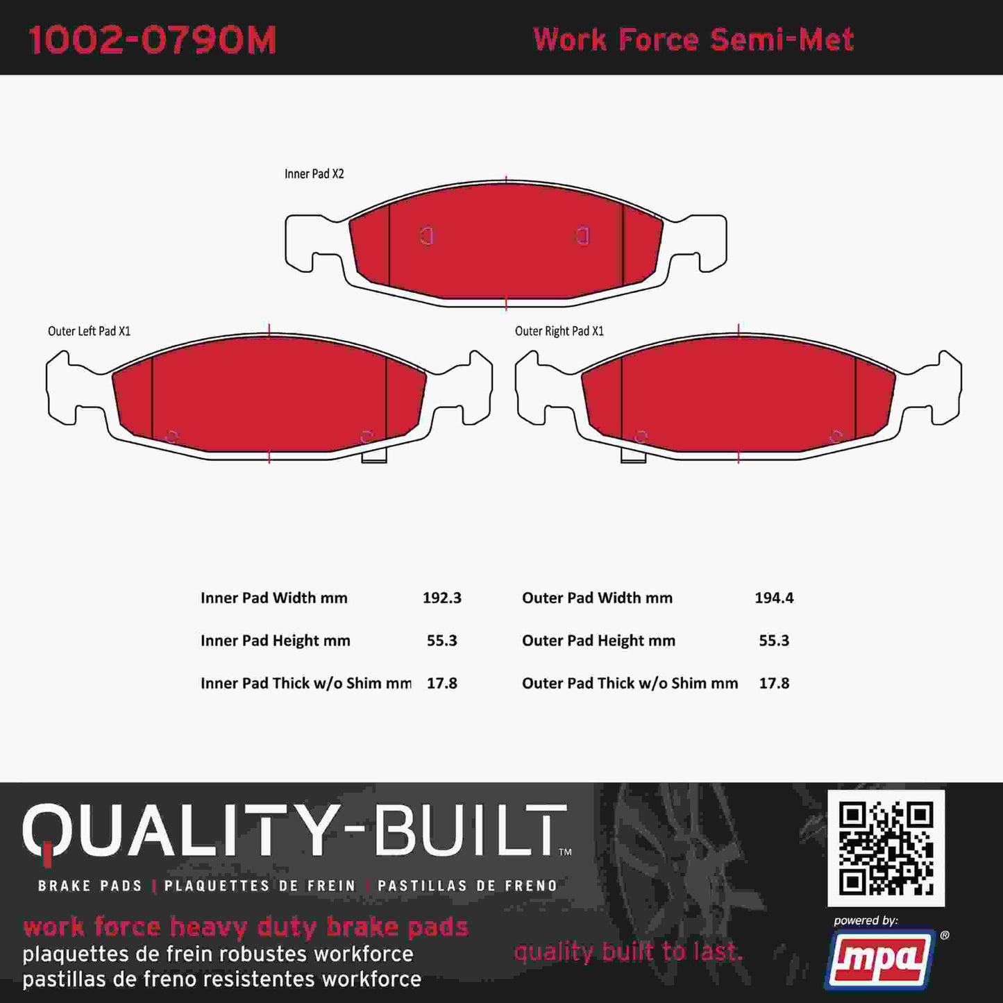 Quality-Built Quality-Built Work Force Heavy Duty Brake Pads w/ Hardware 1002-0790M