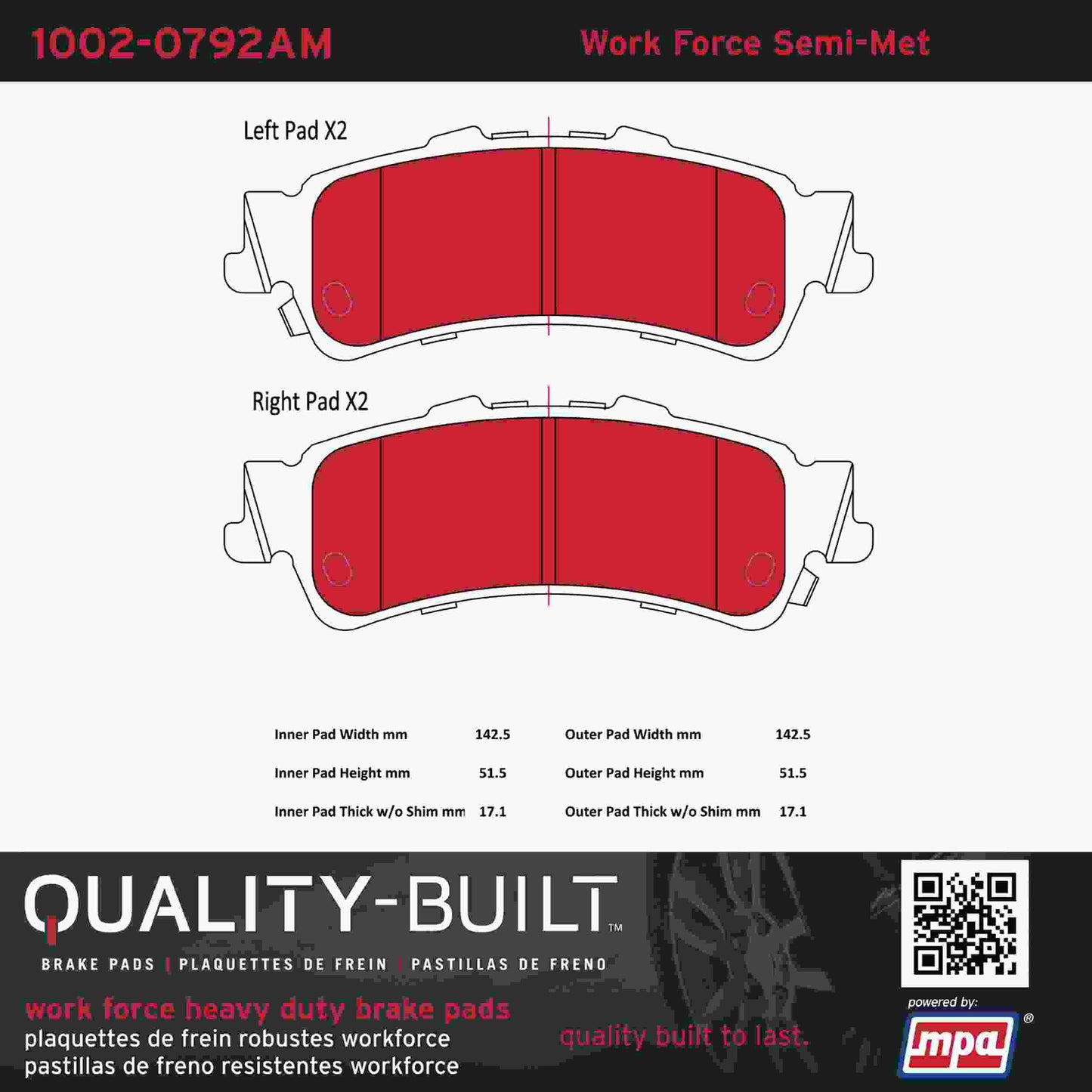 Quality-Built Quality-Built Work Force Heavy Duty Brake Pads w/ Hardware 1002-0792AM