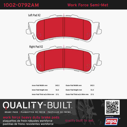 Quality-Built Quality-Built Work Force Heavy Duty Brake Pads w/ Hardware 1002-0792AM