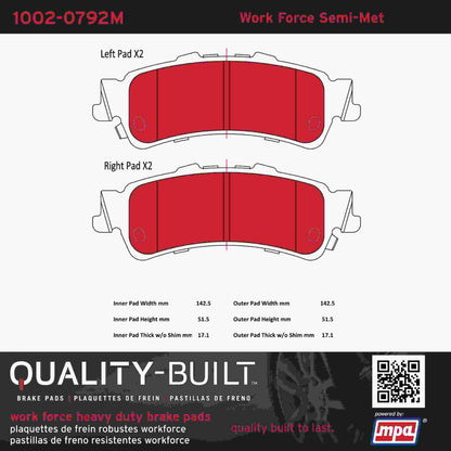 Quality-Built Quality-Built Work Force Heavy Duty Brake Pads w/ Hardware 1002-0792M