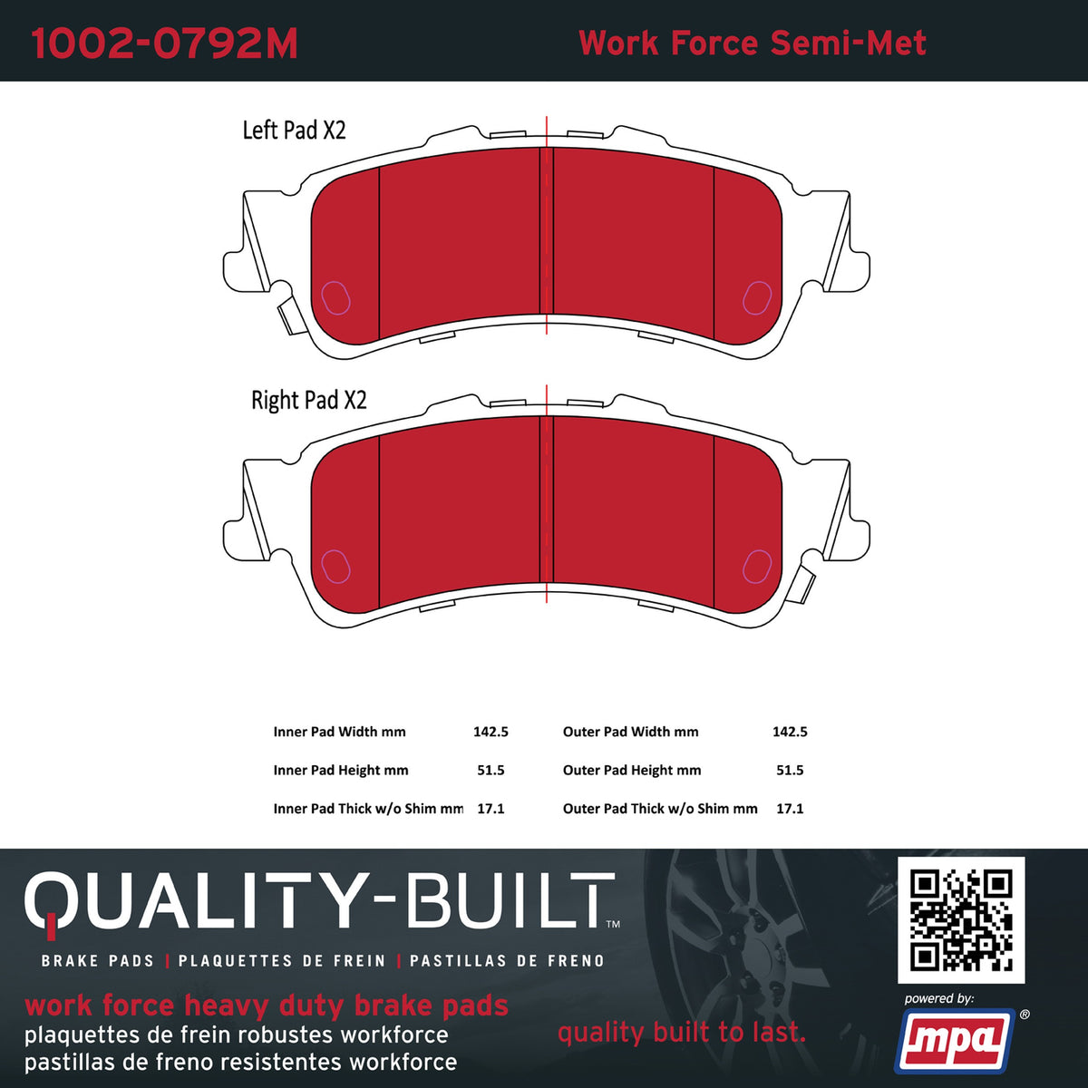 Quality-Built Quality-Built Work Force Heavy Duty Brake Pads w/ Hardware 1002-0792M