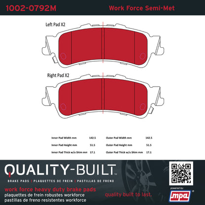 Quality-Built Quality-Built Work Force Heavy Duty Brake Pads w/ Hardware 1002-0792M