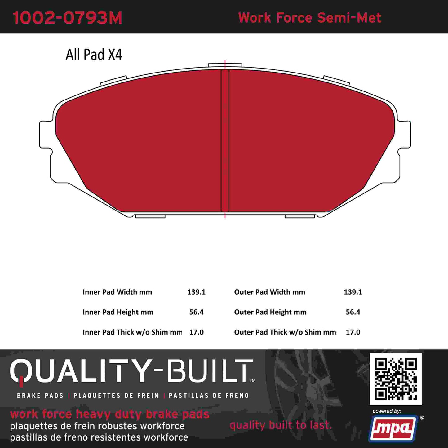 Quality-Built Quality-Built Work Force Heavy Duty Brake Pads w/ Hardware 1002-0793M