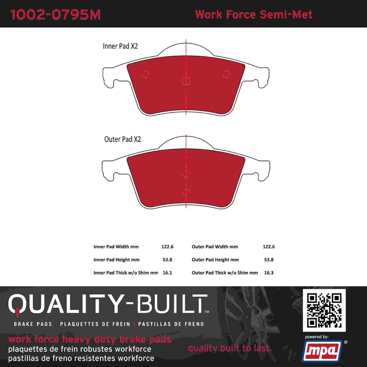 Quality-Built Quality-Built Work Force Heavy Duty Brake Pads w/ Hardware 1002-0795M