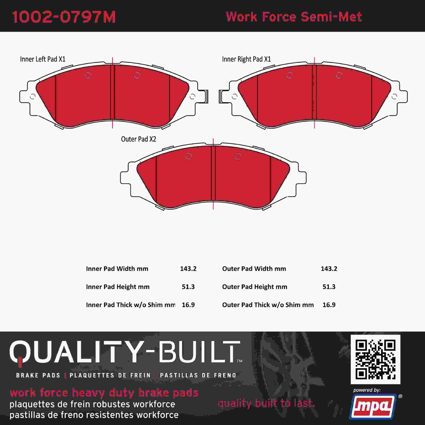 Quality-Built Quality-Built Work Force Heavy Duty Brake Pads w/ Hardware 1002-0797M