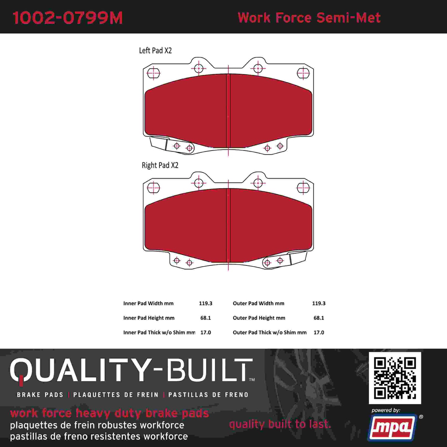 Quality-Built Quality-Built Work Force Heavy Duty Brake Pads w/ Hardware 1002-0799M