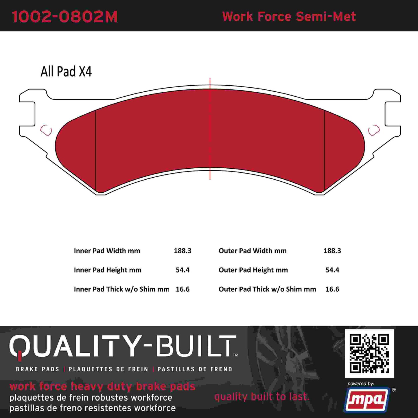 Quality-Built Quality-Built Work Force Heavy Duty Brake Pads w/ Hardware 1002-0802M