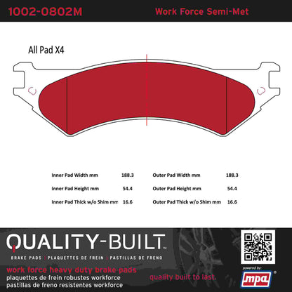 Quality-Built Quality-Built Work Force Heavy Duty Brake Pads w/ Hardware 1002-0802M