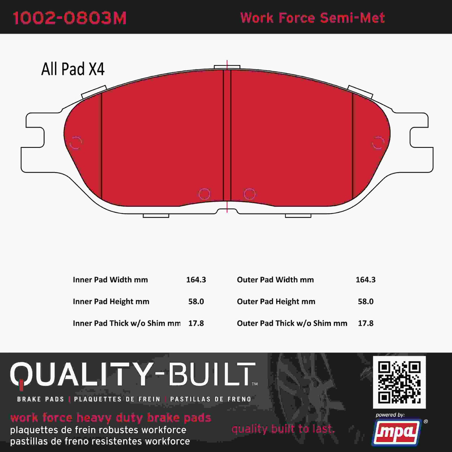 Quality-Built Quality-Built Work Force Heavy Duty Brake Pads w/ Hardware 1002-0803M