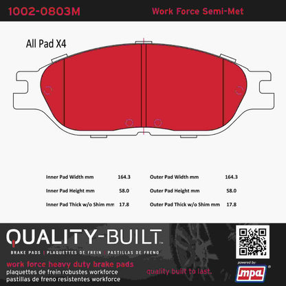 Quality-Built Quality-Built Work Force Heavy Duty Brake Pads w/ Hardware 1002-0803M