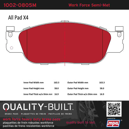 Quality-Built Quality-Built Work Force Heavy Duty Brake Pads w/ Hardware 1002-0805M