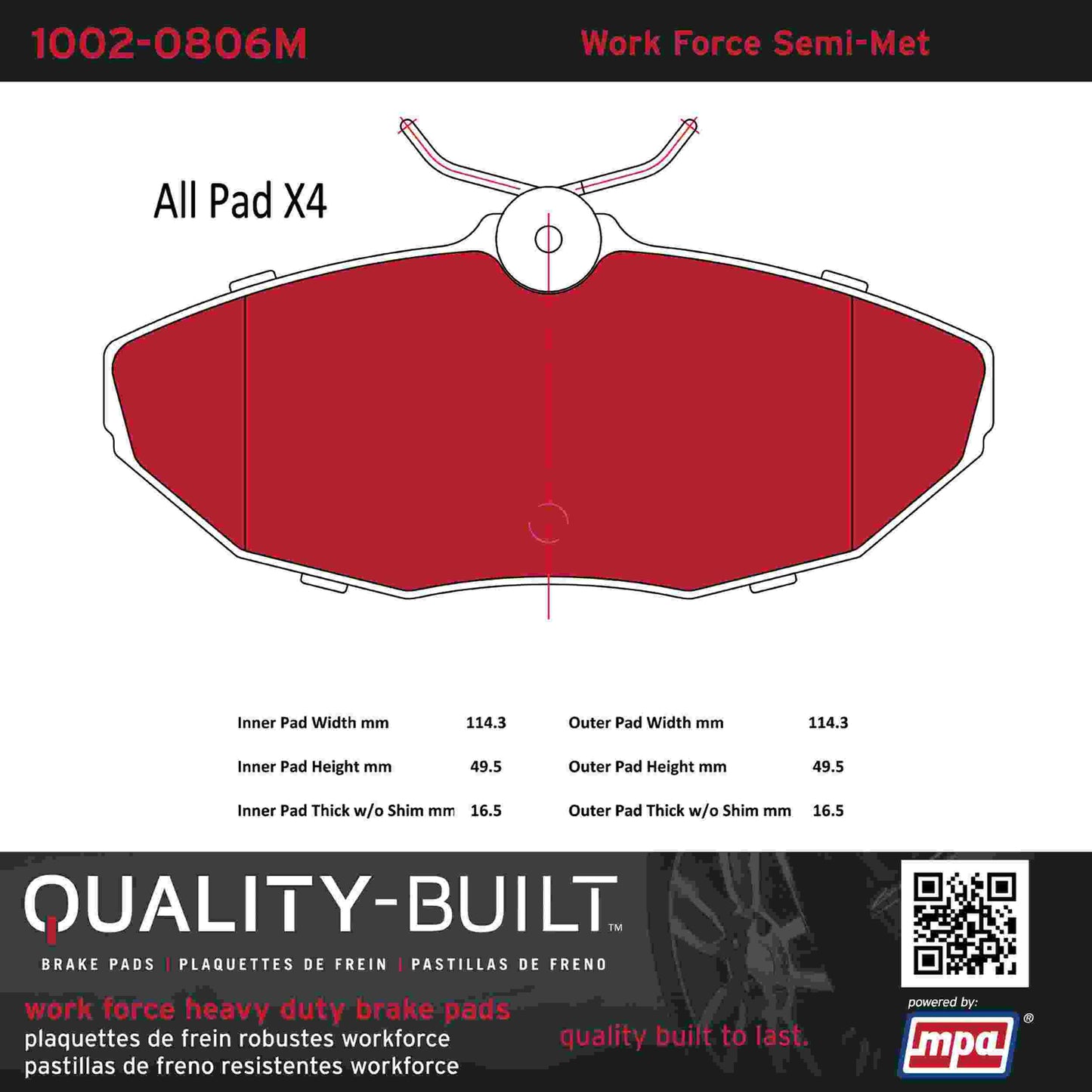 Quality-Built Quality-Built Work Force Heavy Duty Brake Pads 1002-0806M