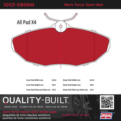 Quality-Built Quality-Built Work Force Heavy Duty Brake Pads 1002-0806M