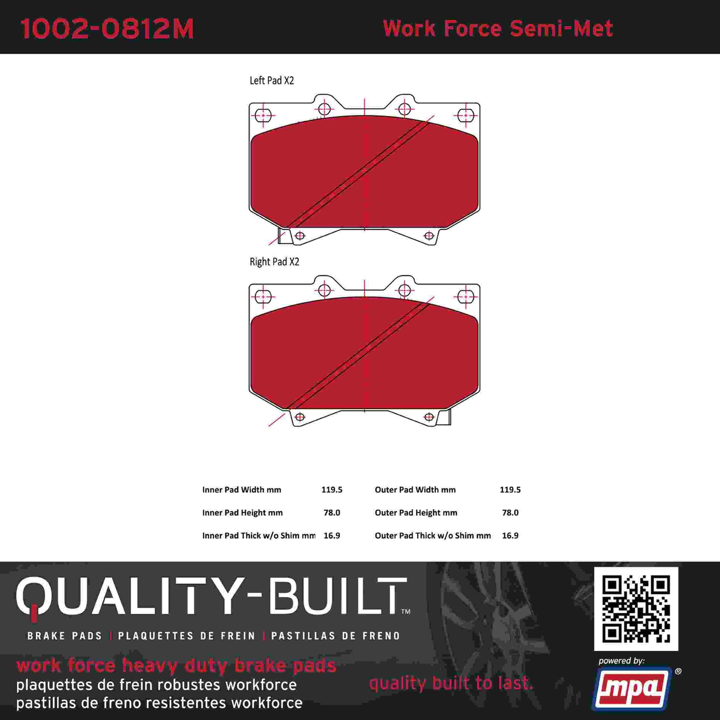 Quality-Built Quality-Built Work Force Heavy Duty Brake Pads w/ Hardware 1002-0812M