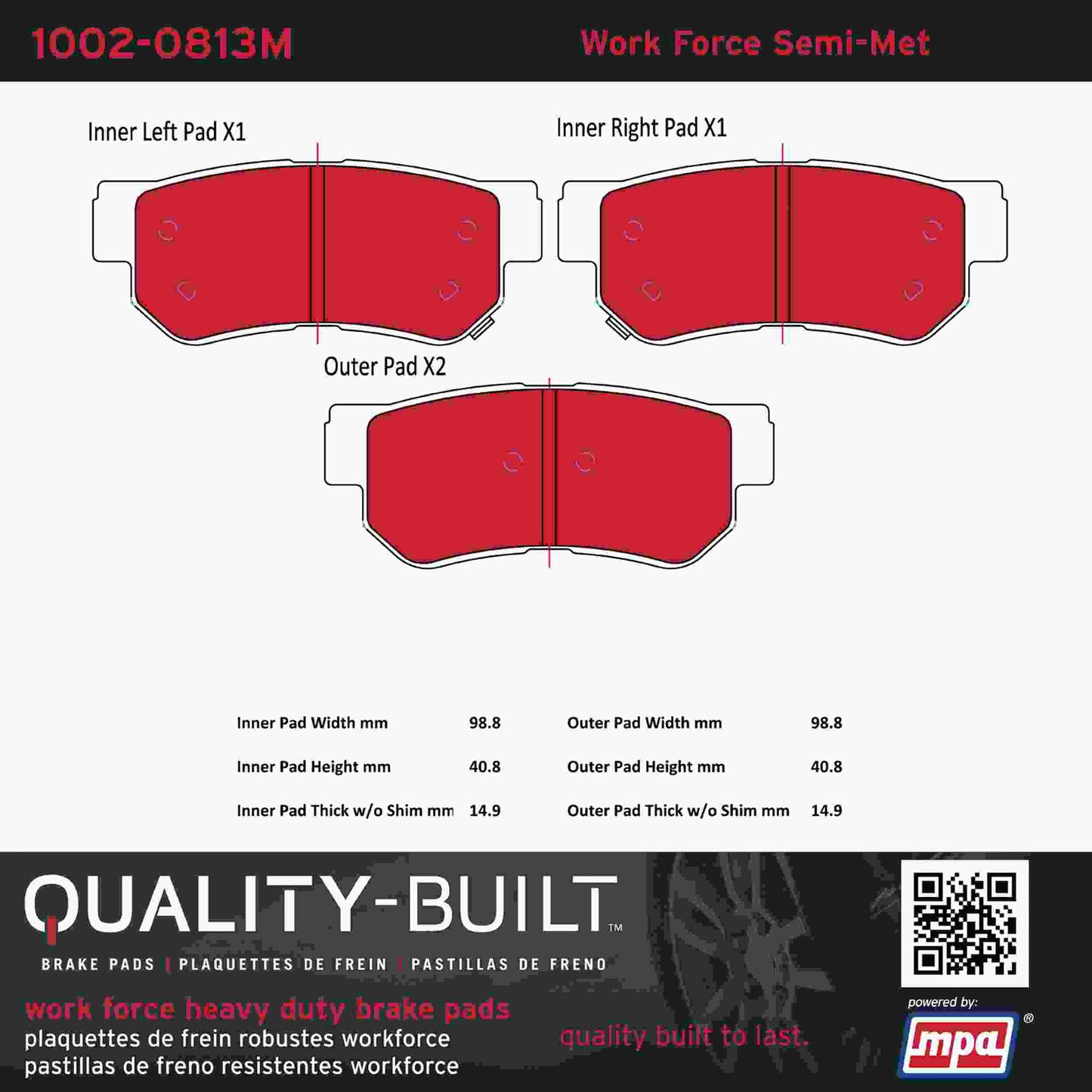 Quality-Built Quality-Built Work Force Heavy Duty Brake Pads w/ Hardware 1002-0813M