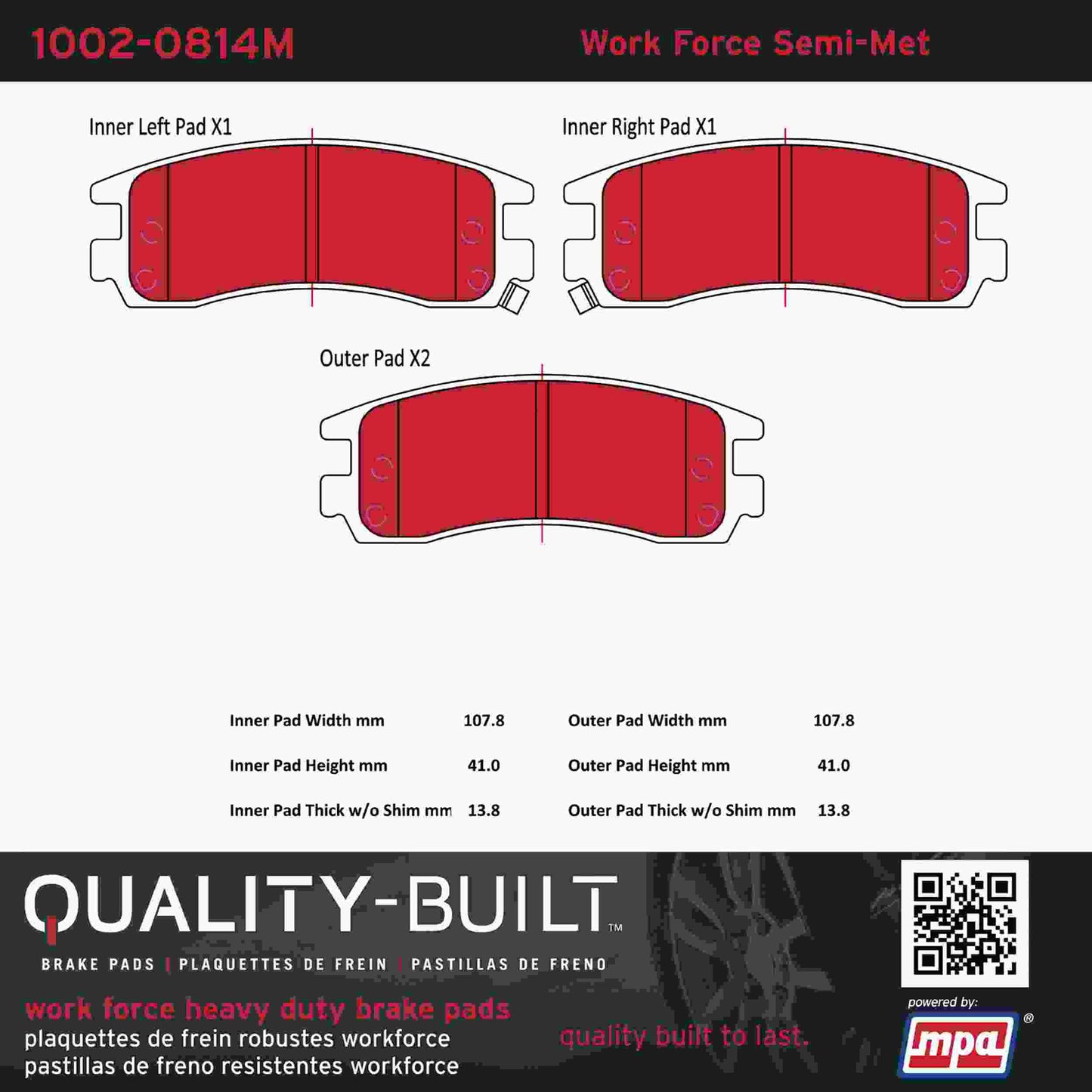 Quality-Built Quality-Built Work Force Heavy Duty Brake Pads w/ Hardware 1002-0814M