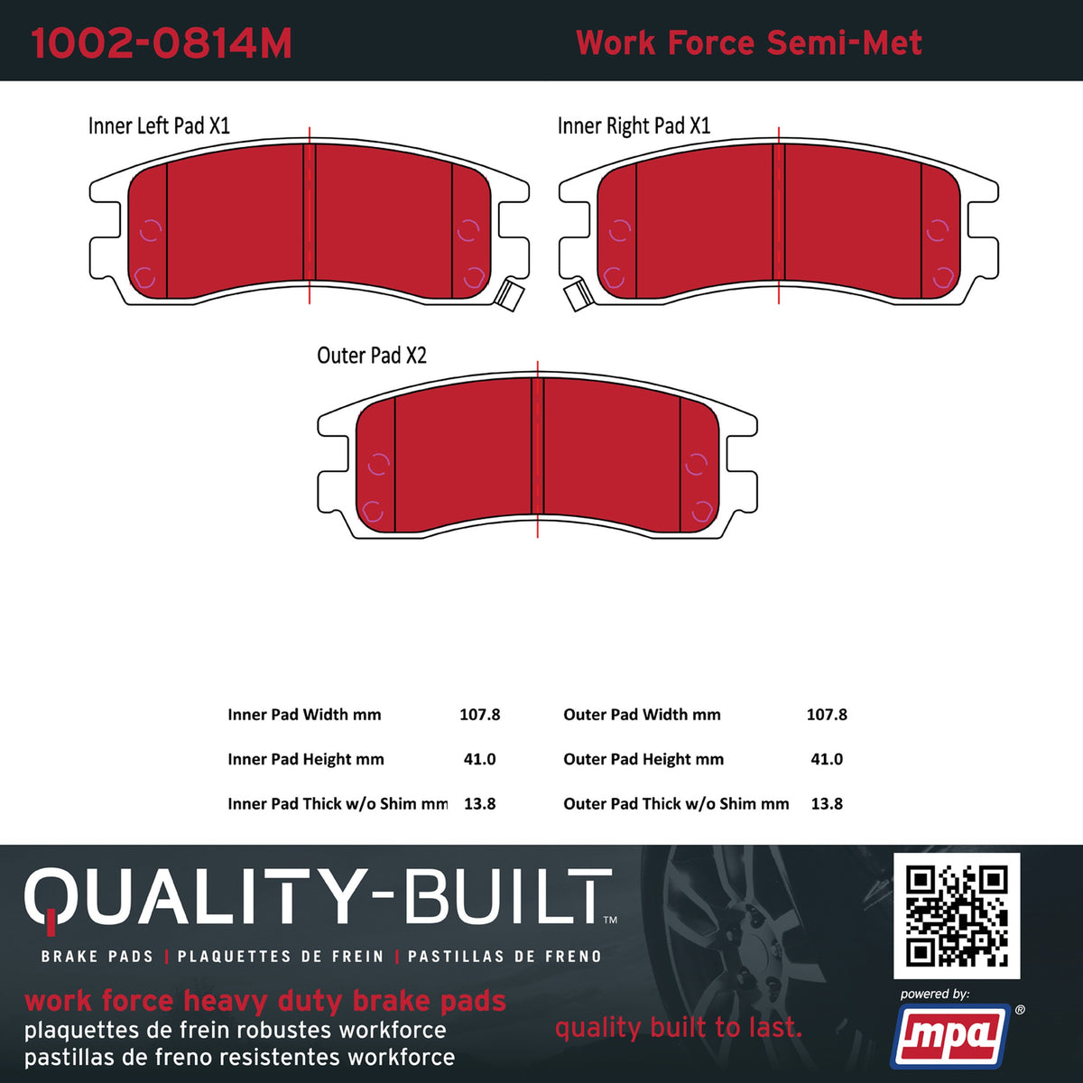 Quality-Built Quality-Built Work Force Heavy Duty Brake Pads w/ Hardware 1002-0814M