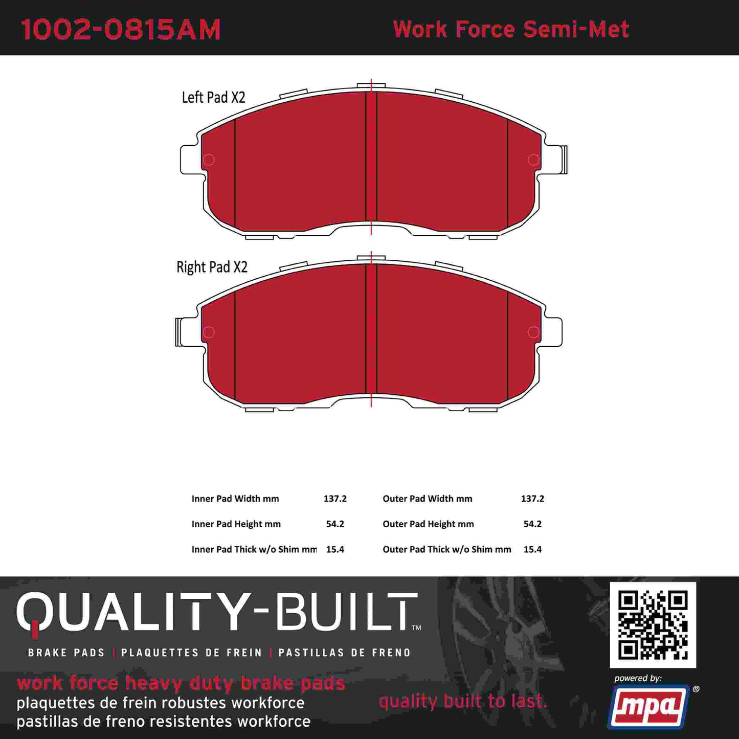 Quality-Built Quality-Built Work Force Heavy Duty Brake Pads w/ Hardware 1002-0815AM
