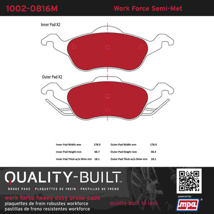 Quality-Built Quality-Built Work Force Heavy Duty Brake Pads w/ Hardware 1002-0816M