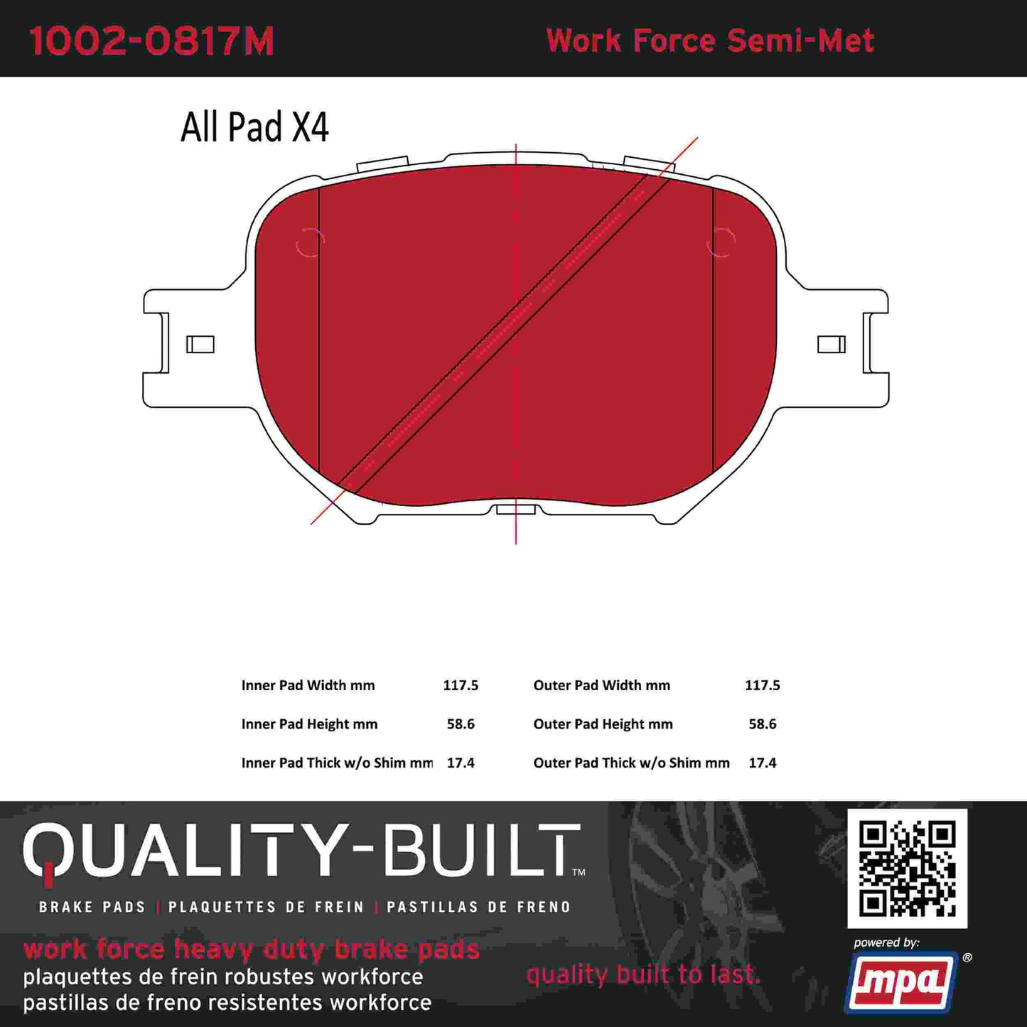 Quality-Built Quality-Built Work Force Heavy Duty Brake Pads w/ Hardware 1002-0817M