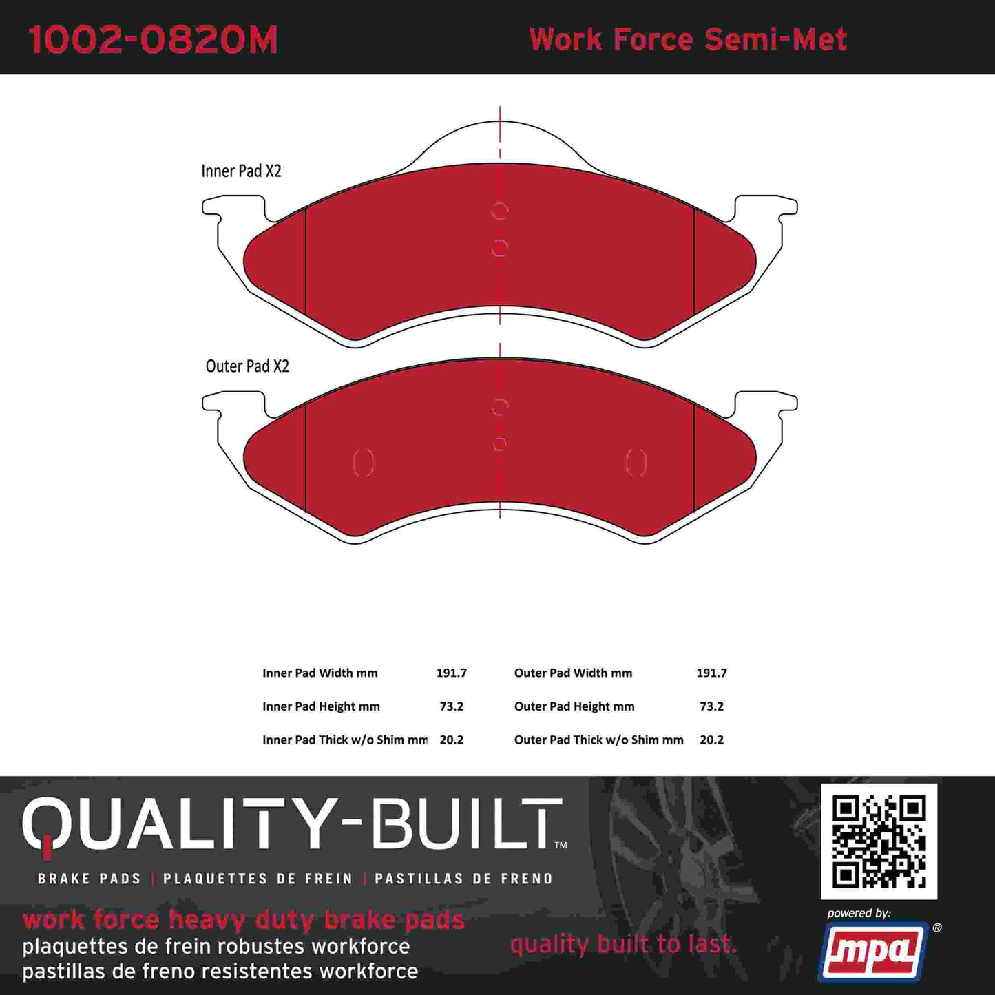 Quality-Built Quality-Built Work Force Heavy Duty Brake Pads w/ Hardware 1002-0820M