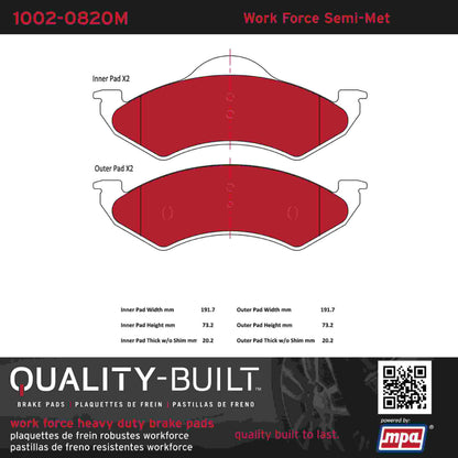Quality-Built Quality-Built Work Force Heavy Duty Brake Pads w/ Hardware 1002-0820M