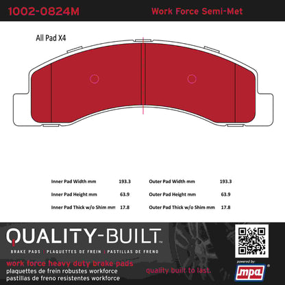 Quality-Built Quality-Built Work Force Heavy Duty Brake Pads w/ Hardware 1002-0824M
