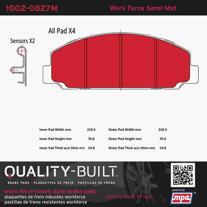 Quality-Built Quality-Built Work Force Heavy Duty Brake Pads w/ Hardware 1002-0827M