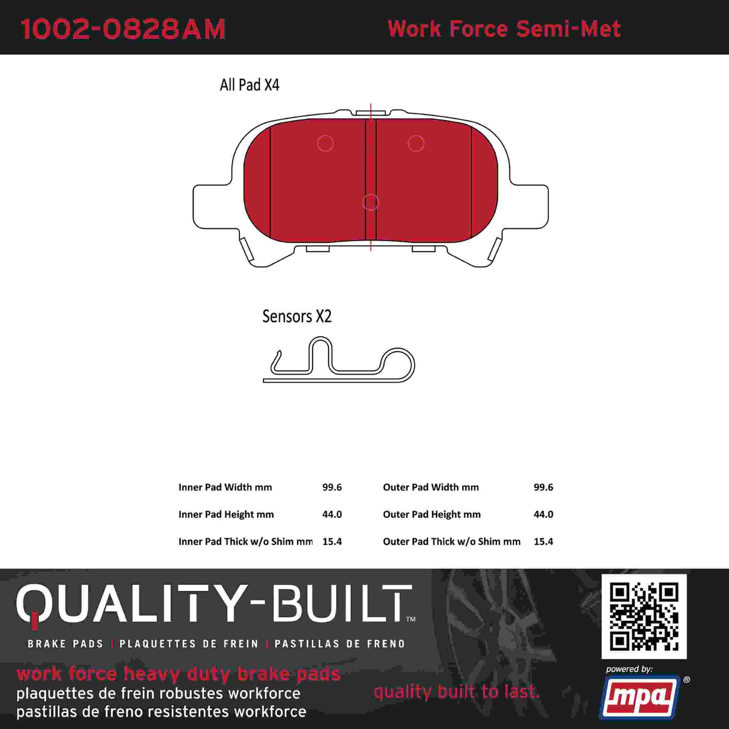 Quality-Built Quality-Built Work Force Heavy Duty Brake Pads w/ Hardware 1002-0828AM