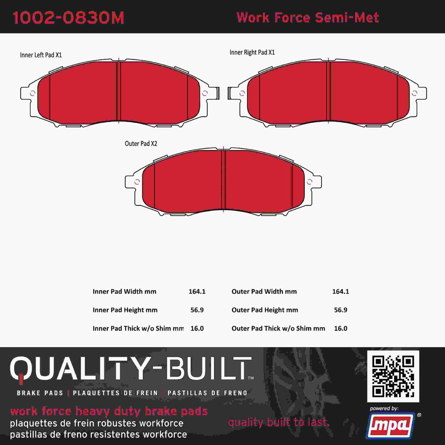 Quality-Built Quality-Built Work Force Heavy Duty Brake Pads w/ Hardware 1002-0830M