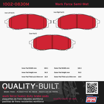 Quality-Built Quality-Built Work Force Heavy Duty Brake Pads w/ Hardware 1002-0830M