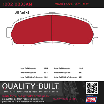 Quality-Built Quality-Built Work Force Heavy Duty Brake Pads w/ Hardware 1002-0833AM